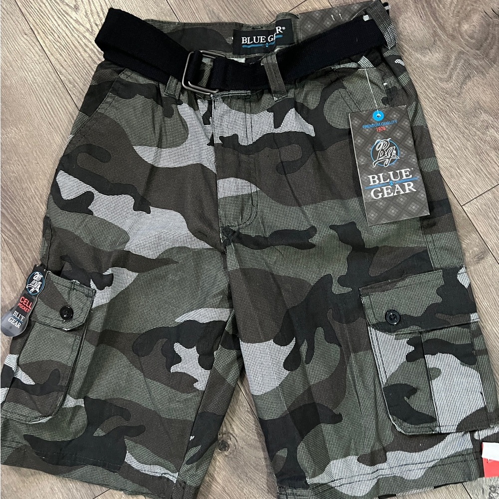 Blue Gear Green Camo Cargo Shorts Size 14 New